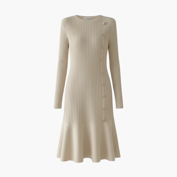 Women’s Knitted Dress with Long Sleeves and Side Buttons