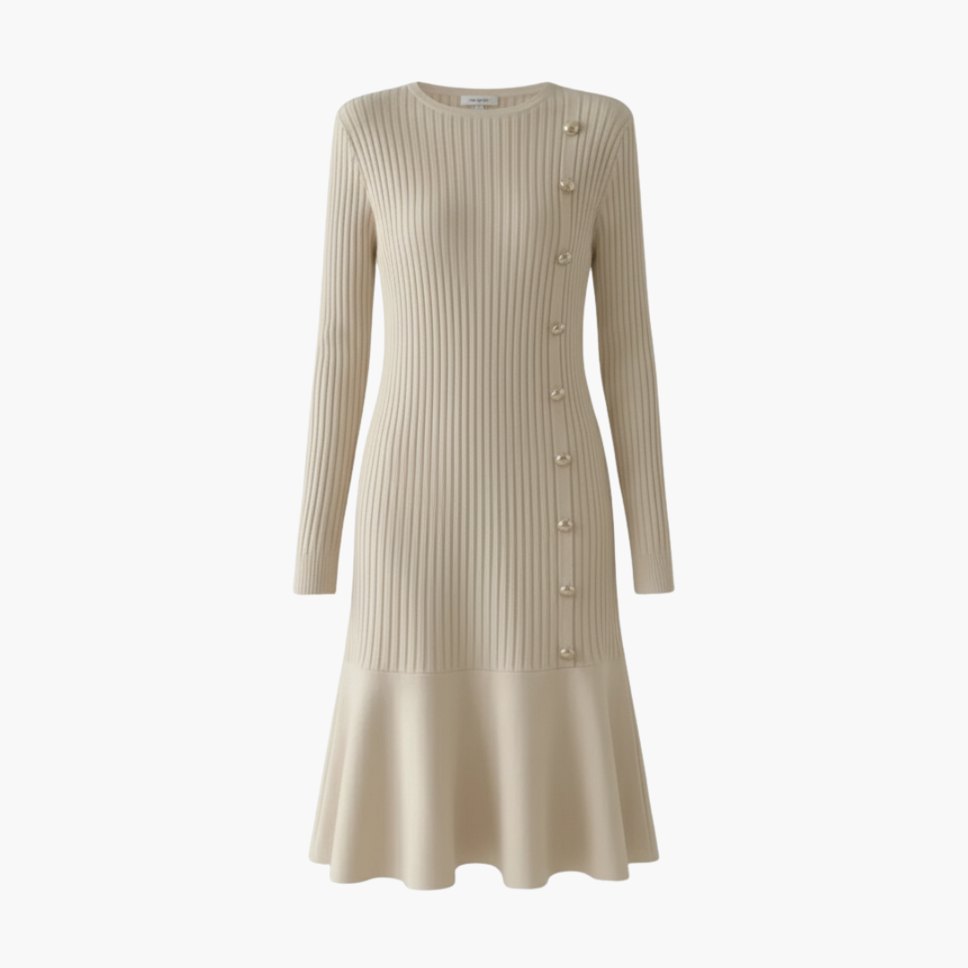 Copy_of_Mahadi_Copy_of_Untitled_Design_47.png Women’s Knitted Dress with Long Sleeves and Side Buttons - Image 1