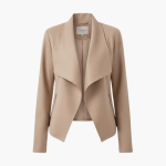 Women’s Open Front Jacket with Draped Lapels and Zip Pockets