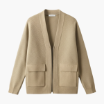 Men’s Open Front Cardigan with Long Sleeves and Patch Pockets