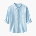 Men’s Linen Shirt with Round Collar and Chest Pocket