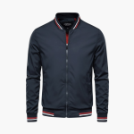 Men’s Bomber Jacket with Stripe Trim and Zip Closure