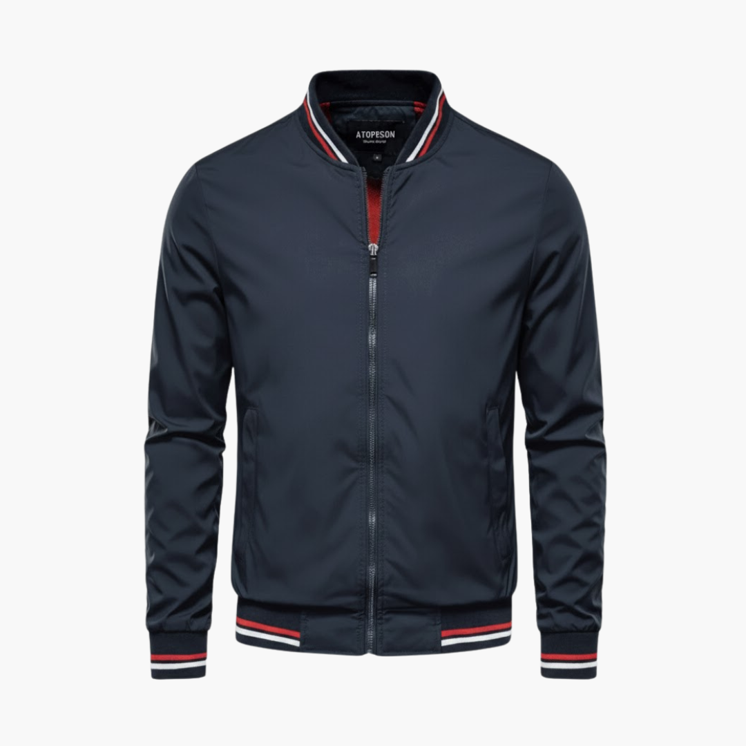 Copy_of_Wilfred_Smith_10_66fd199b-a2c9-4ff0-b961-15dbcff43856.png Men’s Bomber Jacket with Stripe Trim and Zip Closure - Image 1
