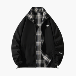 Men's Retro Bomber Jacket with Zip Closure and Checked Lining