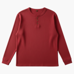 Men’s Henley Long Sleeve Shirt with Button Placket and Ribbed Surface