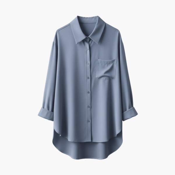 Women’s Button Front Shirt with Chest Pocket and Curved Hem