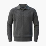 Men’s Knitted Sweater with Half Zip and Ribbed Hem