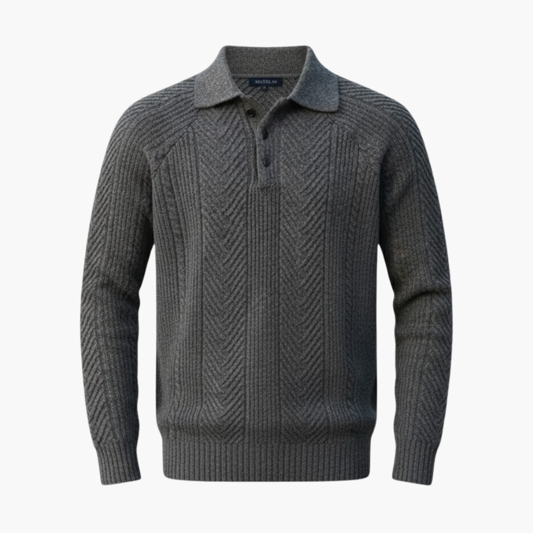 Copy_of_Wilfred_Smith_15.png Men’s Knitted Sweater with Half Zip and Ribbed Hem - Image 1