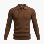 Men’s Knit Polo Sweater with Long Sleeves and Ribbed Surface