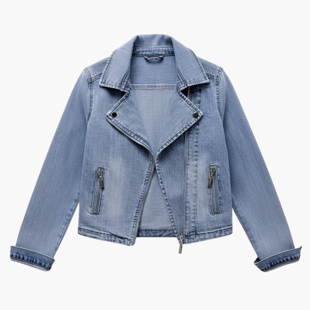 Copy_of_Wilfred_Smith_16.png Women’s Denim Jacket with Lapel Collar and Zipper Pockets - Image 1