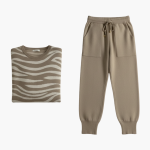 Women’s Knit Lounge Set with Striped Sweater and Joggers
