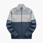 Men’s Zip Cardigan with High Collar and Colour-Block Design