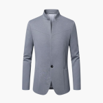 Men’s Stand Collar Blazer with Single Button and Front Pockets