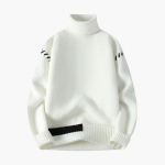 Men’s Turtleneck Knit Sweater with Ribbed Surface and Long Sleeves