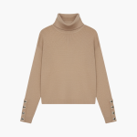 Women’s Turtleneck Sweater with Decorative Sleeve Buttons and Long Sleeves