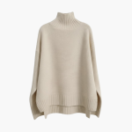 Women’s Turtleneck Knit Sweater with Ribbed Surface and Relaxed Hem