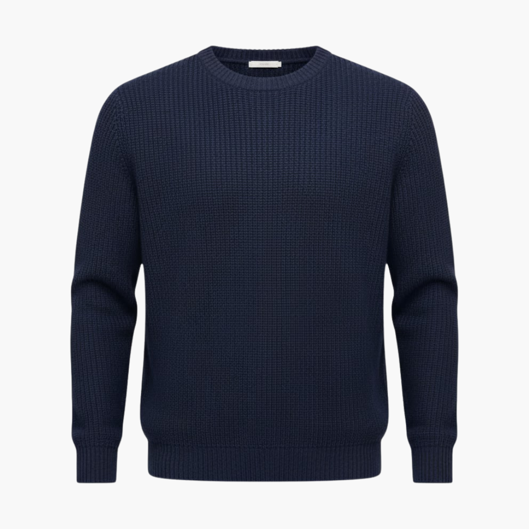 Copy_of_Wilfred_Smith_35.png Men’s knit crewneck sweater featuring a ribbed surface - Image 1