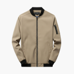 Men’s Bomber Jacket with Zip Front and Ribbed Hem