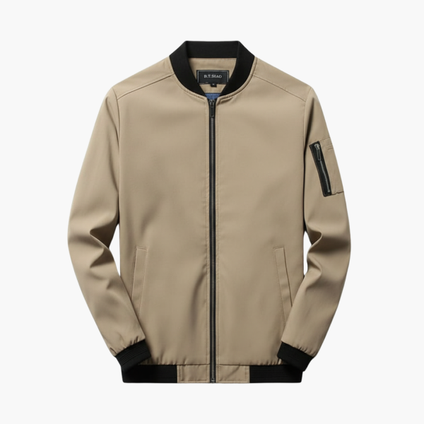 Men’s Bomber Jacket with Zip Front and Ribbed Hem