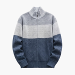 Men’s Knit Zip Cardigan with High Collar and Ribbed Hem