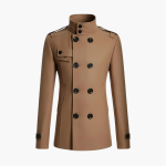 Men’s Double-Breasted Coat with High Collar and Shoulder Epaulets