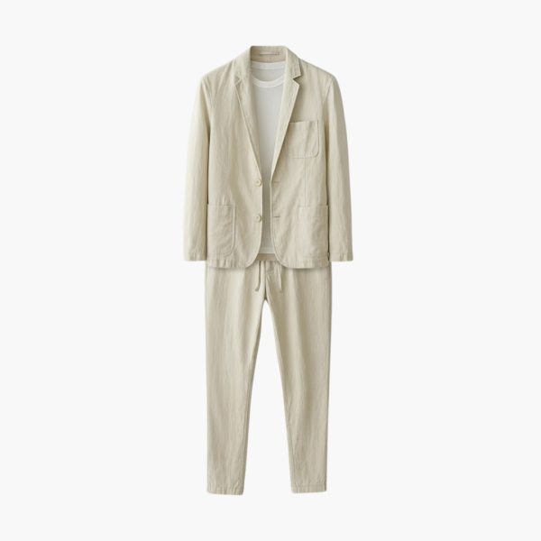 Men’s Two-Piece Suit with Drawstring Trousers and Patch Pocket Blazer