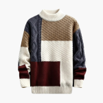 Men’s Sweater with Patchwork Knit and Textured Panels