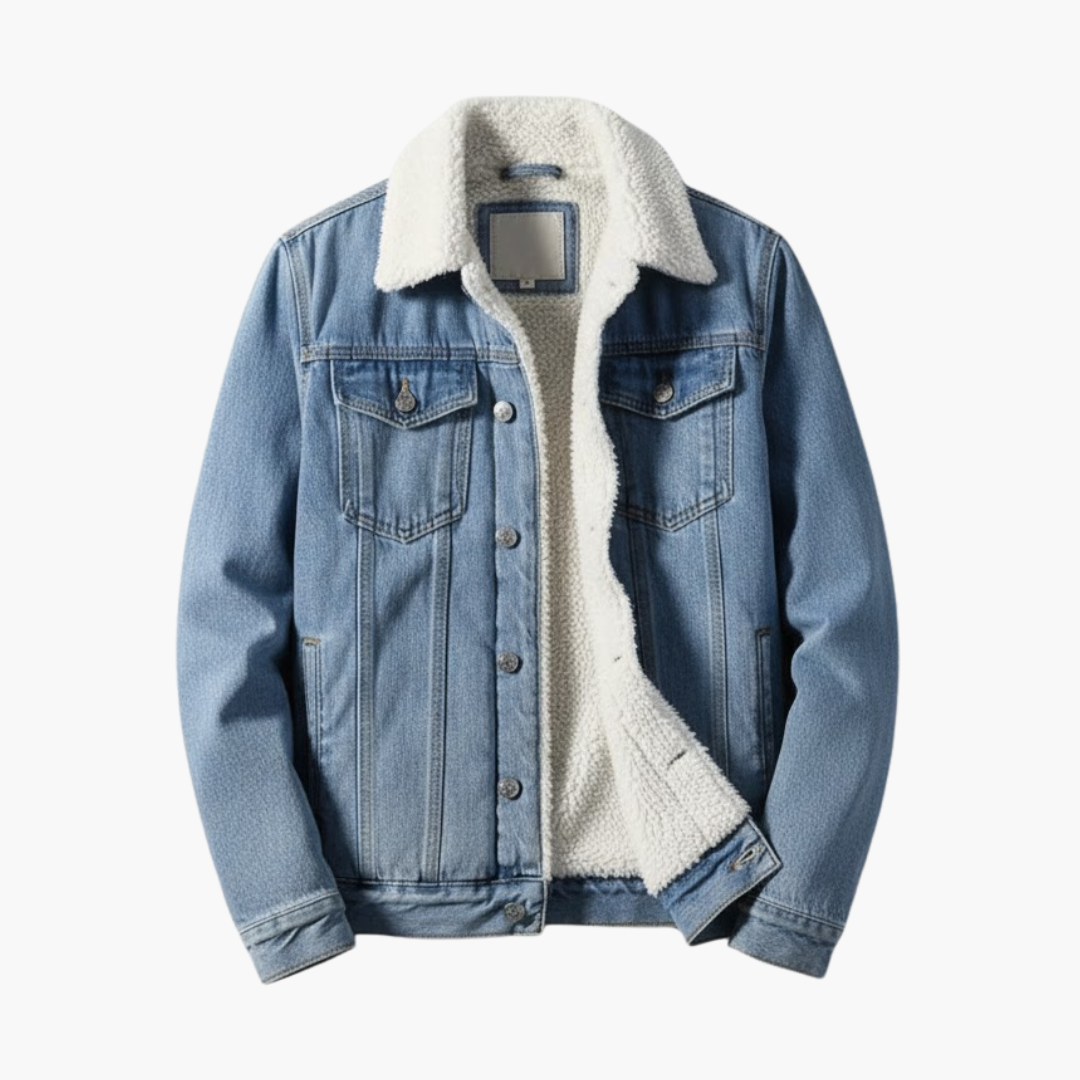 Copy_of_Wilfred_Smith_51_74ba62cb-6c31-448c-862a-b2f4abeb731b.png Men’s Denim Jacket with Sherpa Collar - Image 1