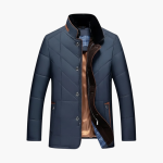 Men's Quilted Jacket with Button Closure and Stand Collar