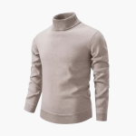 Men’s Turtleneck Sweater with Ribbed Neck and Hem