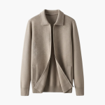 Men’s Zip Cardigan with Turn-Down Collar and Front Pockets