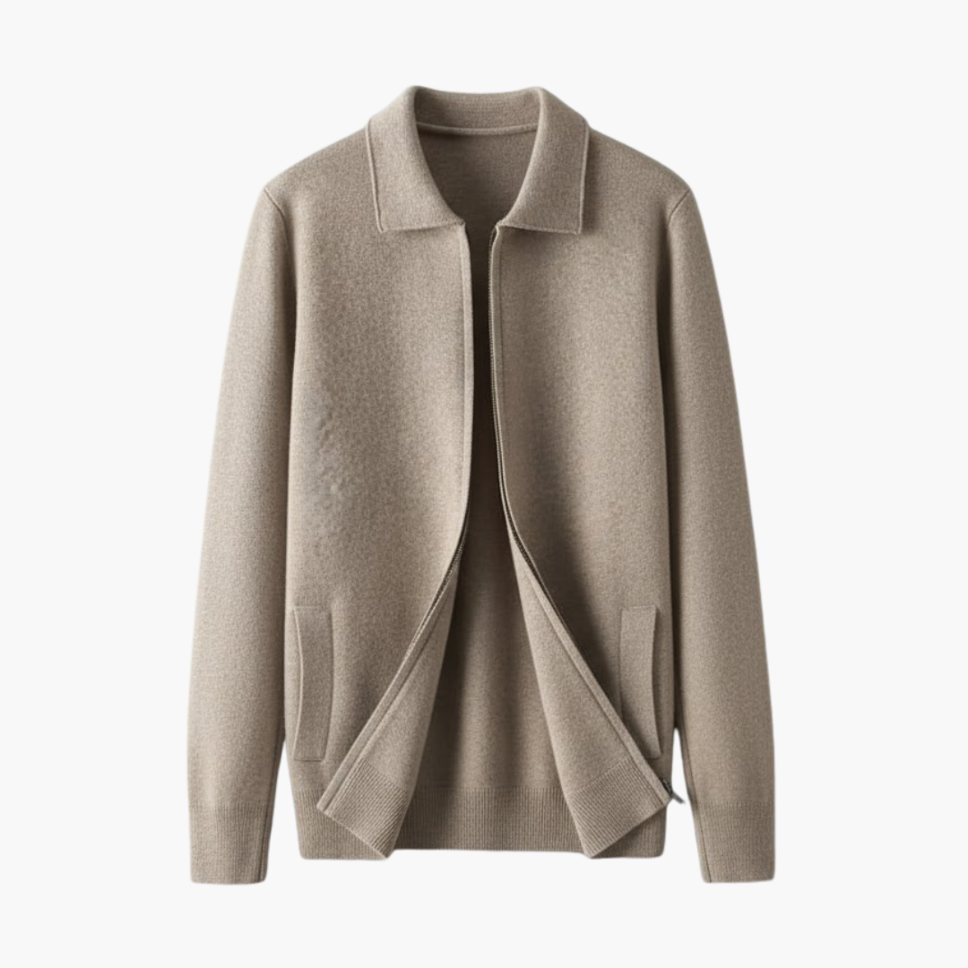 Copy_of_Wilfred_Smith_58.png Men’s Zip Cardigan with Turn-Down Collar and Front Pockets - Image 1