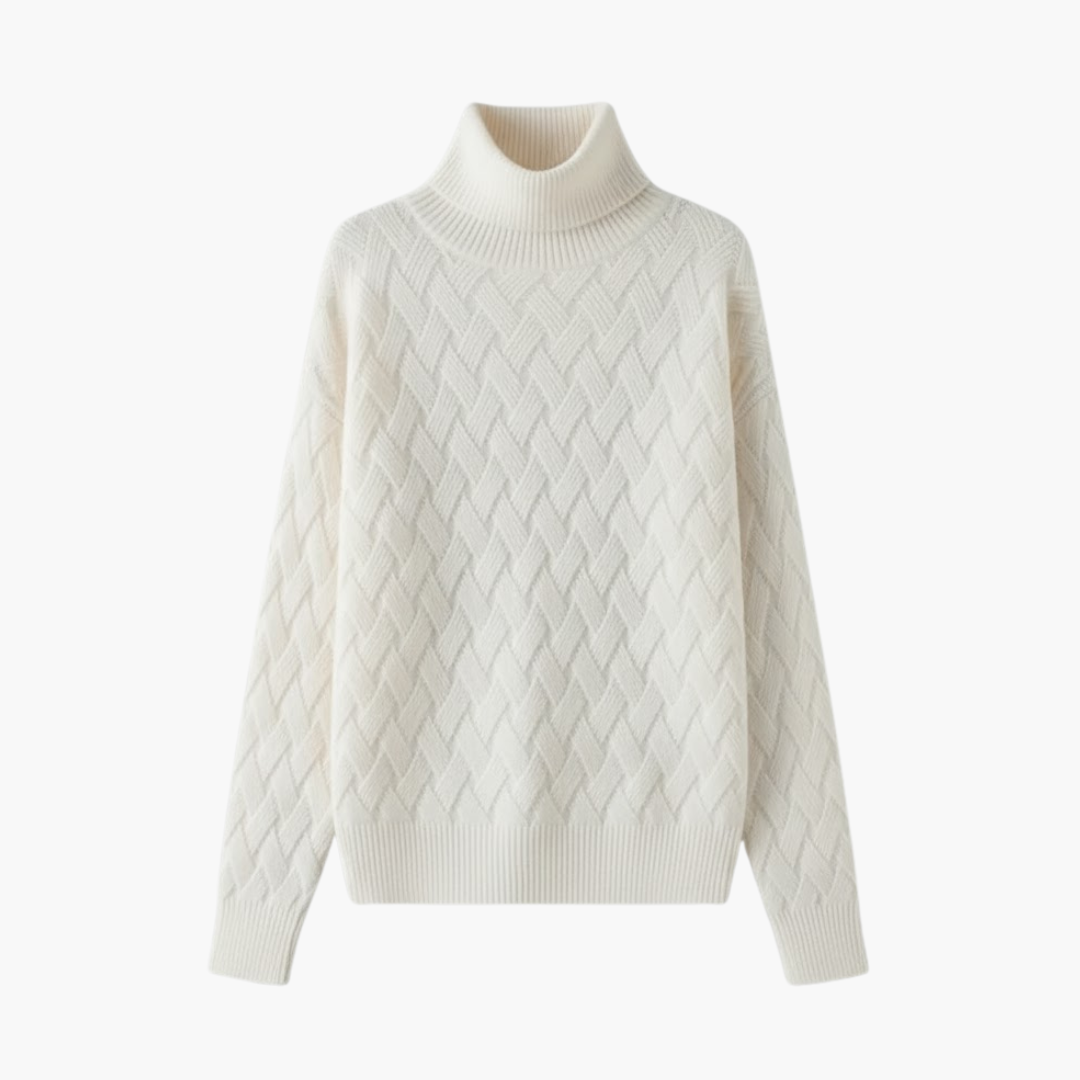 Copy_of_Wilfred_Smith_61.png Women’s Turtleneck Sweater with Woven Knit Surface - Image 1