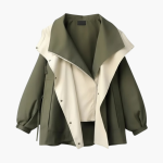 Women’s Two Tone Jacket with Wide Collar and Snap Buttons