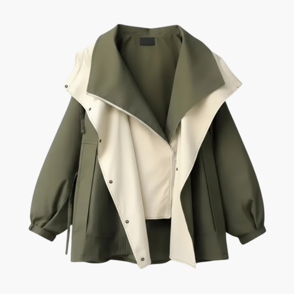 Women’s Two Tone Jacket with Wide Collar and Snap Buttons