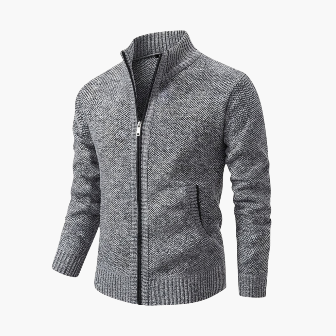 Copy_of_Wilfred_Smith_69.png Men’s Knit Jacket with Zipper and Ribbed Collar - Image 1