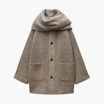 Women’s Knit Cardigan with Button Closure and Attached Scarf