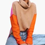 Women's Colorblock Knit Sweater with High Collar - Image 3