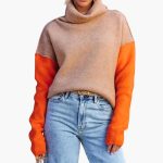 Women's Colorblock Knit Sweater with High Collar - Image 4