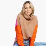 Women's Colorblock Knit Sweater with High Collar - Image 2