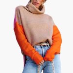 Women's Colorblock Knit Sweater with High Collar - Image 5