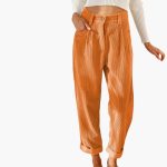 Women's Corduroy Pants with Waistband and Front Closure - Image 4