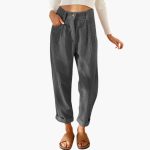 Women's Corduroy Pants with Waistband and Front Closure - Image 5