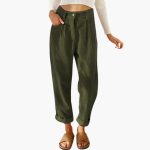 Women's Corduroy Pants with Waistband and Front Closure - Image 6