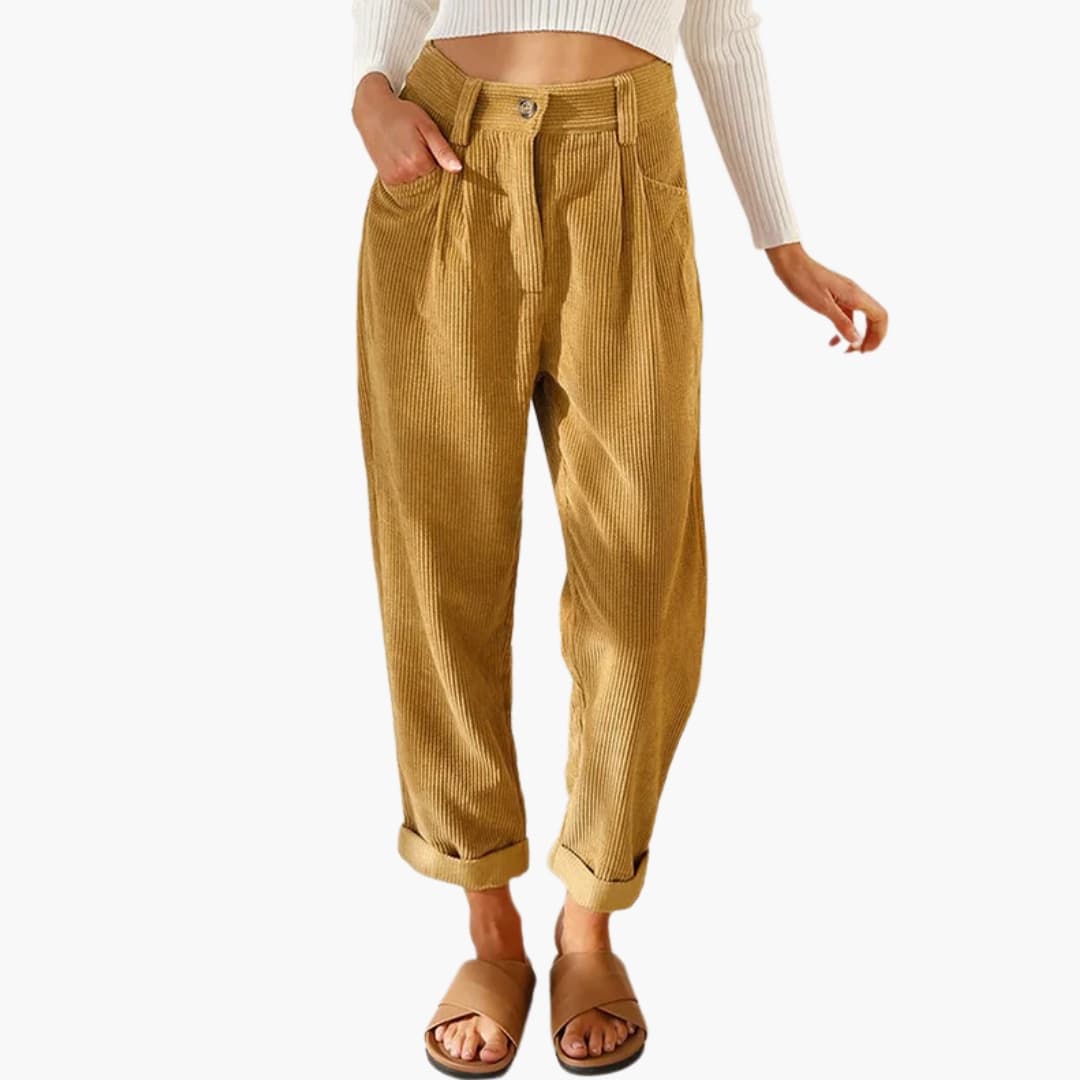 DamenCordhosemitBundundFrontverschluss_7.jpg Women's Corduroy Pants with Waistband and Front Closure - Image 1