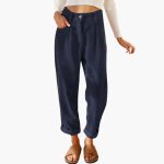 Women's Corduroy Pants with Waistband and Front Closure - Image 2