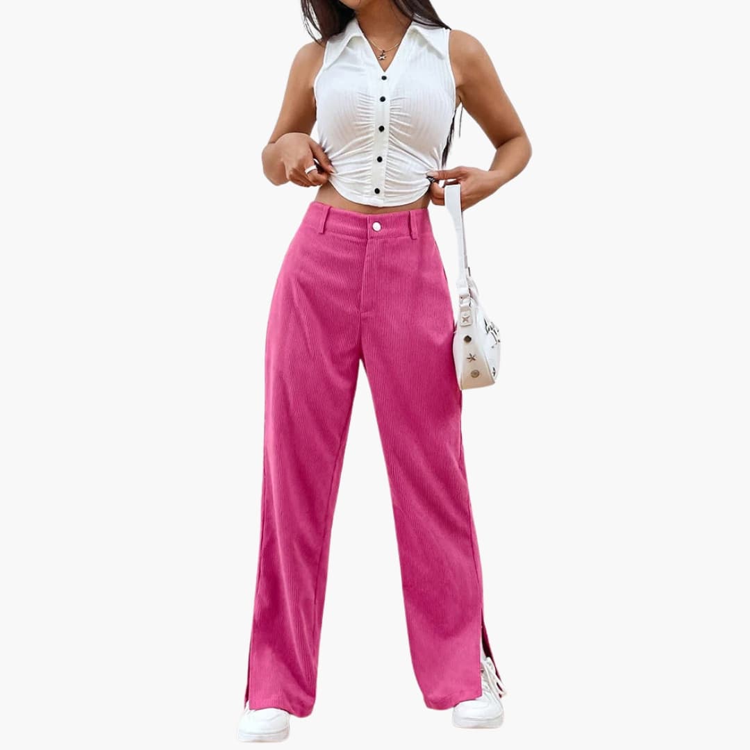 DamenCordhosemitBundundweitenBeinen_1.jpg Women's Corduroy Trousers with Waistband and Wide Legs - Image 1