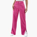 Women's Corduroy Trousers with Waistband and Wide Legs - Image 2