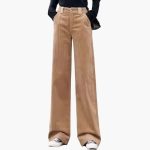 Women's Corduroy Pants with High Waist and Side Pockets - Image 2