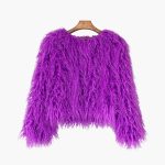 Women's Faux Fur Coat with Long Sleeves and Textured Finish - Image 7